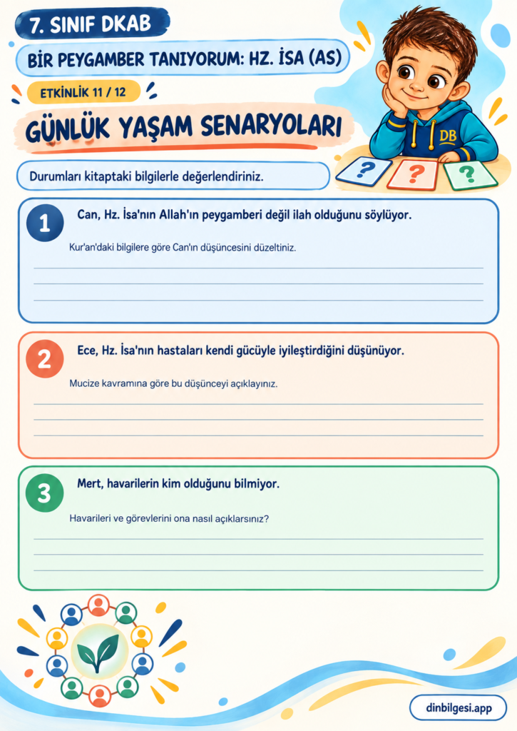 Bir Peygamber Tanıyorum: Hz. İsa (as) – Günlük Yaşam Senaryoları Çalışma Kağıdı – 7. Sınıf DKAB