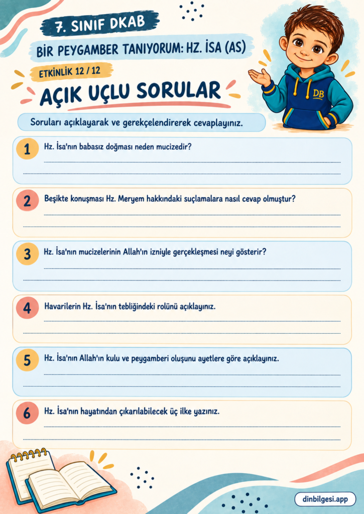 Bir Peygamber Tanıyorum: Hz. İsa (as) – Açık Uçlu Sorular Çalışma Kağıdı – 7. Sınıf DKAB