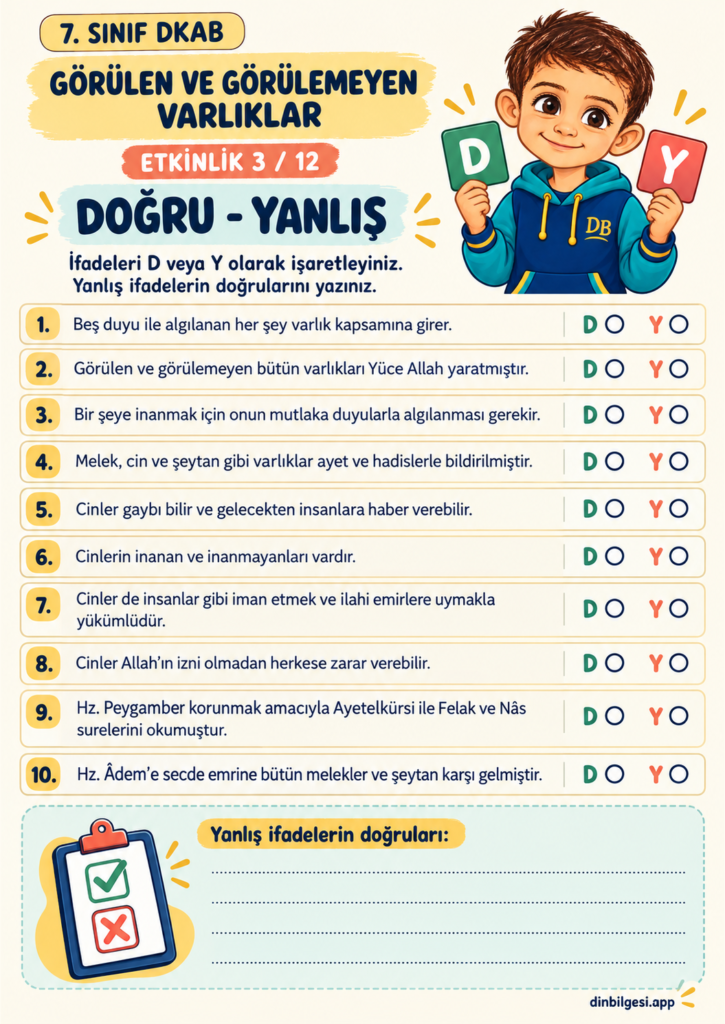 Görülen ve Görülemeyen Varlıklar – Doğru Yanlış | 7. Sınıf DKAB