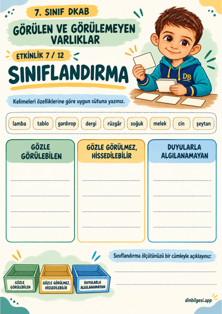 Görülen ve Görülemeyen Varlıklar – Sınıflandırma | 7. Sınıf DKAB