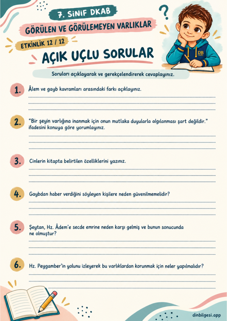 Görülen ve Görülemeyen Varlıklar – Açık Uçlu Sorular | 7. Sınıf DKAB