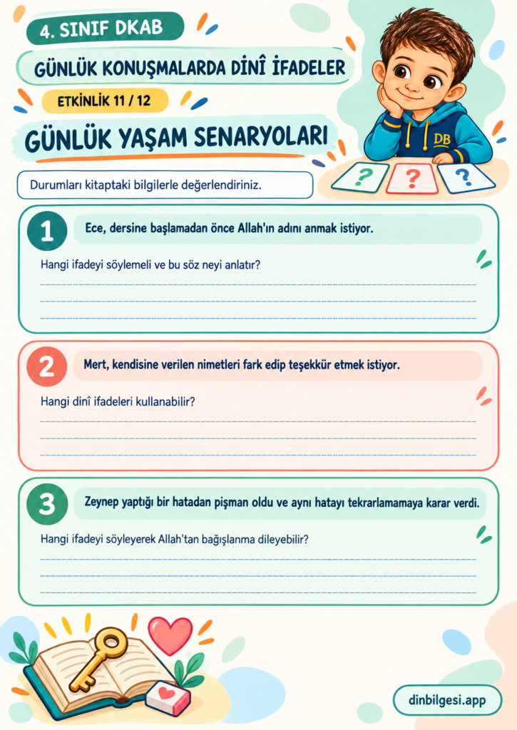Günlük Konuşmalarda Dinî İfadeler – Günlük Yaşam Senaryoları Çalışma Kağıdı – 4. Sınıf DKAB