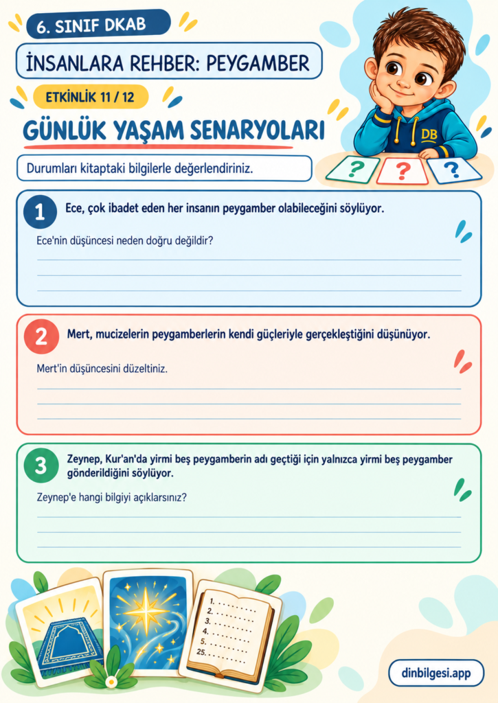 İnsanlara Rehber: Peygamber – Günlük Yaşam Senaryoları Çalışma Kağıdı – 6. Sınıf DKAB