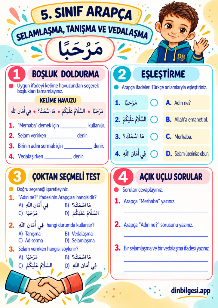 Selamlasma-Tanisma-ve-Vedalasma-Calisma-Kagidi-5.-Sinif-Arapca