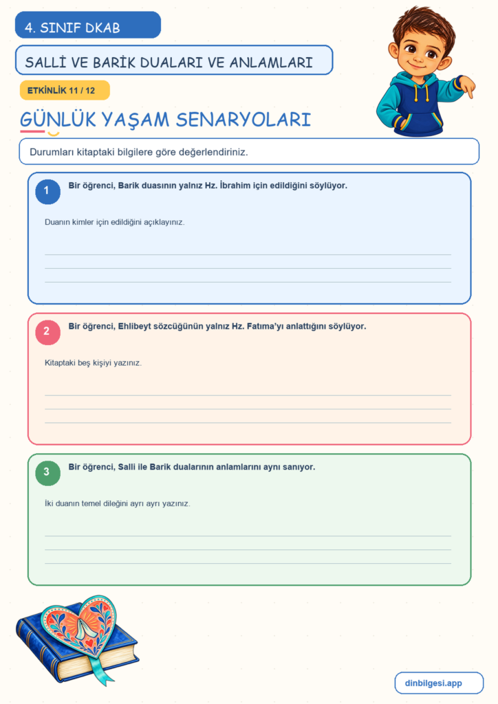 4. Sınıf Din Kültürü – 4. Ünite Hz. Muhammed’i Tanıyalım – 5. Konu Bir Dua Tanıyorum: Salli ve Barik Duaları ve Anlamları Konu Özeti ve Etkinlik 11