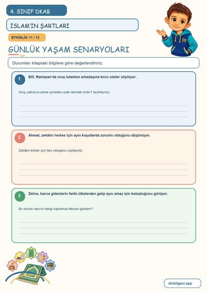 4. Sınıf Din Kültürü – 2. Ünite İslam’ı Tanıyalım – 2. Konu İslam’ın Şartları Konu Özeti ve Etkinlik 11