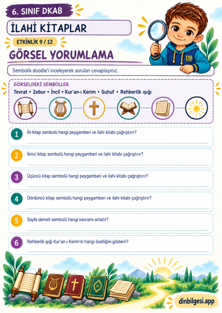 İlahi Kitaplar – Görsel Yorumlama Çalışma Kağıdı – 6. Sınıf DKAB