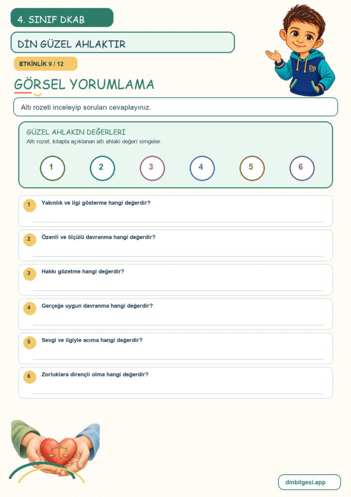 4. Sınıf Din Kültürü – 3. Ünite Güzel Ahlak – 1. Konu Din Güzel Ahlaktır Konu Özeti ve Etkinlik 9