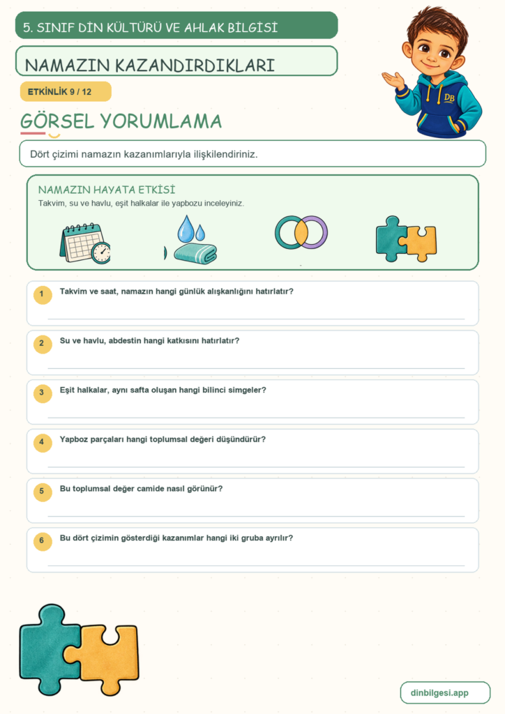 5. Sınıf Din Kültürü ve Ahlak Bilgisi – 2. Ünite Namaz – 3. Konu Namaz İbadetinin İnsana Kazandırdıkları Konu Özeti ve Etkinlik 9
