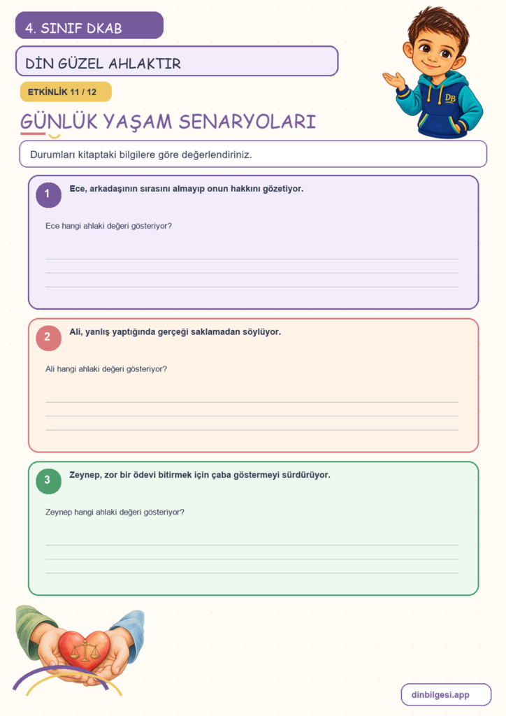 4. Sınıf Din Kültürü – 3. Ünite Güzel Ahlak – 1. Konu Din Güzel Ahlaktır Konu Özeti ve Etkinlik 11
