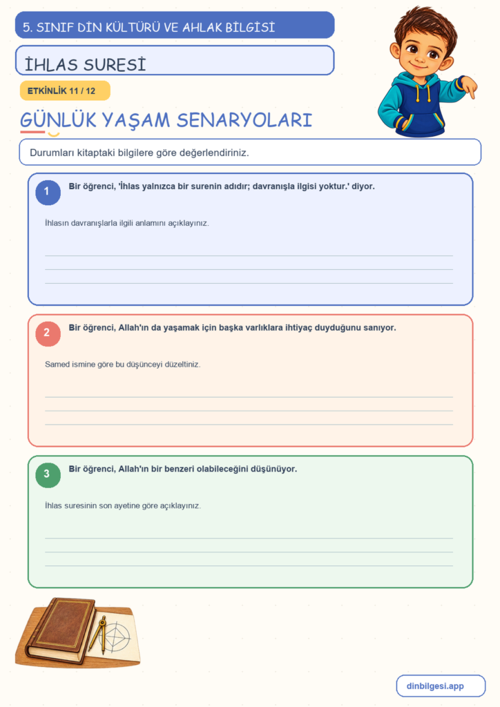 5. Sınıf Din Kültürü ve Ahlak Bilgisi – 1. Ünite Allah İnancı – 4. Konu Bir Sure Öğreniyorum: İhlas Suresi Konu Özeti ve Etkinlik 11