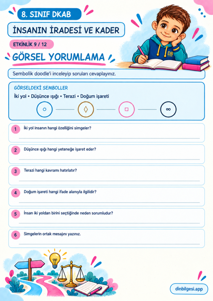8. Sınıf Din Kültürü – 1. Ünite Kader İnancı – 2. Konu İnsanın İradesi ve Kader – Etkinlik 09: Görsel Yorumlama