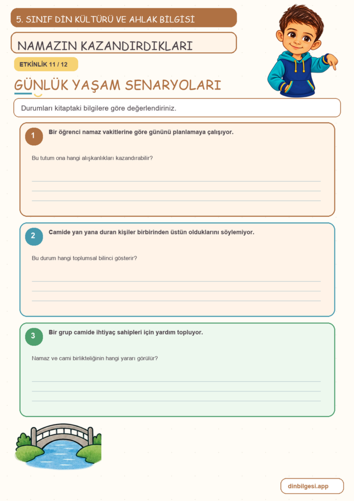 5. Sınıf Din Kültürü ve Ahlak Bilgisi – 2. Ünite Namaz – 3. Konu Namaz İbadetinin İnsana Kazandırdıkları Konu Özeti ve Etkinlik 11