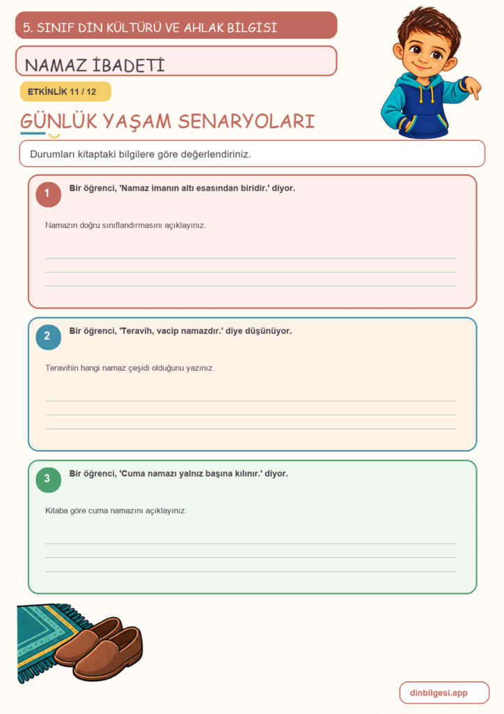5. Sınıf Din Kültürü ve Ahlak Bilgisi – 2. Ünite Namaz – 1. Konu Allah’ın Huzurunda Olmak: Namaz İbadeti Konu Özeti ve Etkinlik 11