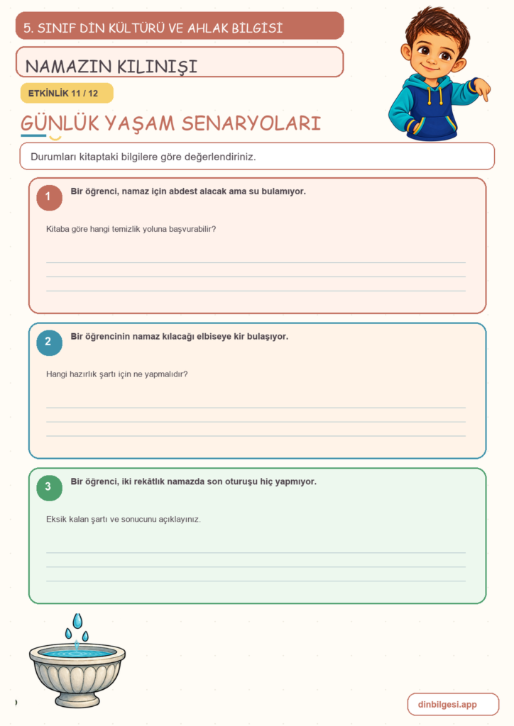 5. Sınıf Din Kültürü ve Ahlak Bilgisi – 2. Ünite Namaz – 2. Konu Namazın Kılınışı Konu Özeti ve Etkinlik 11
