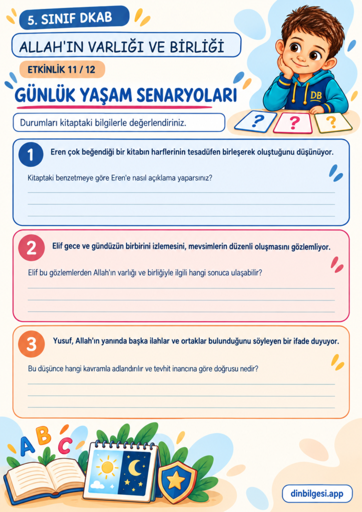 Allah’ın Varlığı ve Birliği – Günlük Yaşam Senaryoları Çalışma Kağıdı – 5. Sınıf DKAB