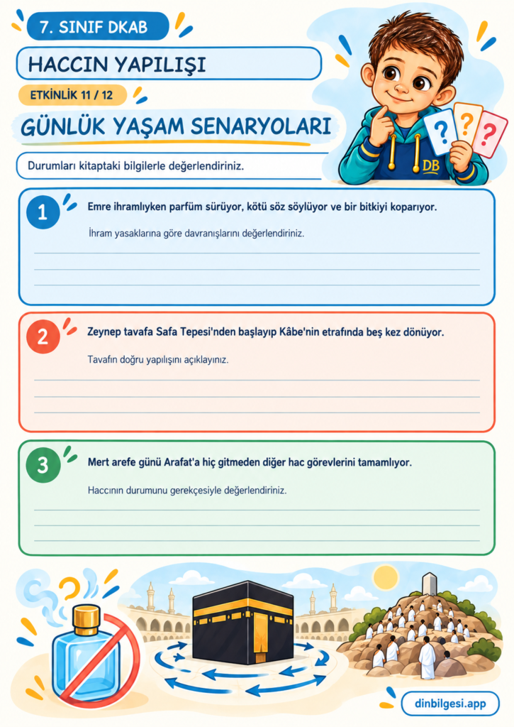 Haccın Yapılışı – Günlük Yaşam Senaryoları Çalışma Kağıdı – 7. Sınıf DKAB