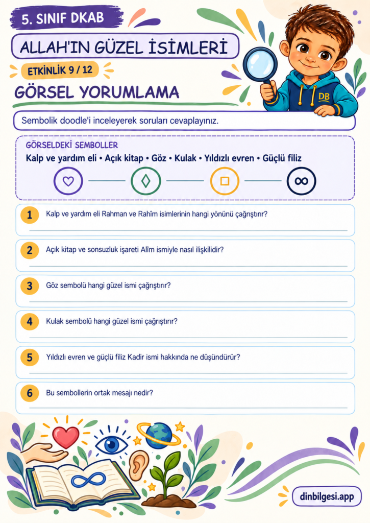 Allah’ın Güzel İsimleri – Görsel Yorumlama Çalışma Kağıdı – 5. Sınıf DKAB