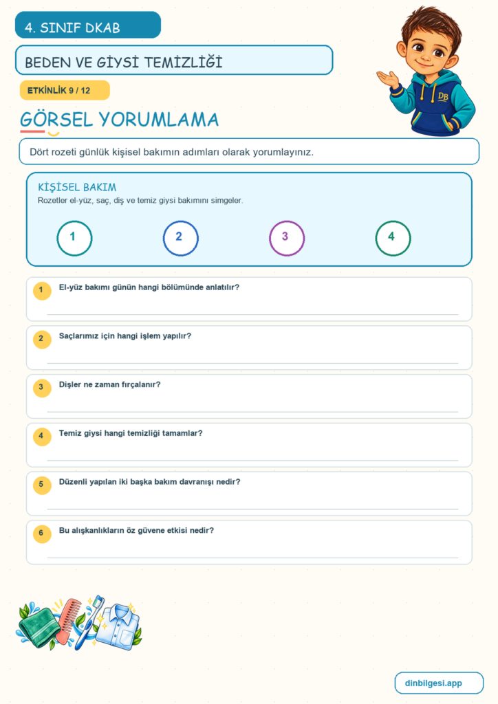 4. Sınıf Din Kültürü – 5. Ünite Din ve Temizlik – 2. Konu Bedenimi ve Giysilerimi Temiz Tutarım Konu Özeti ve Etkinlik 9