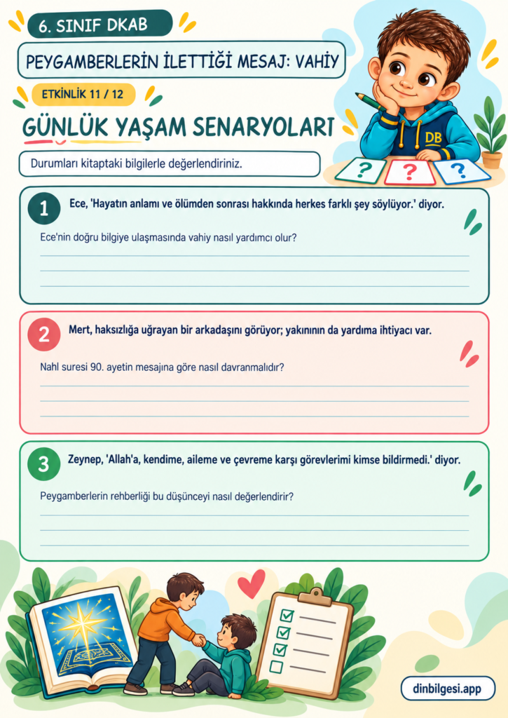 Peygamberlerin İlettiği Mesaj: Vahiy – Günlük Yaşam Senaryoları Çalışma Kağıdı – 6. Sınıf DKAB