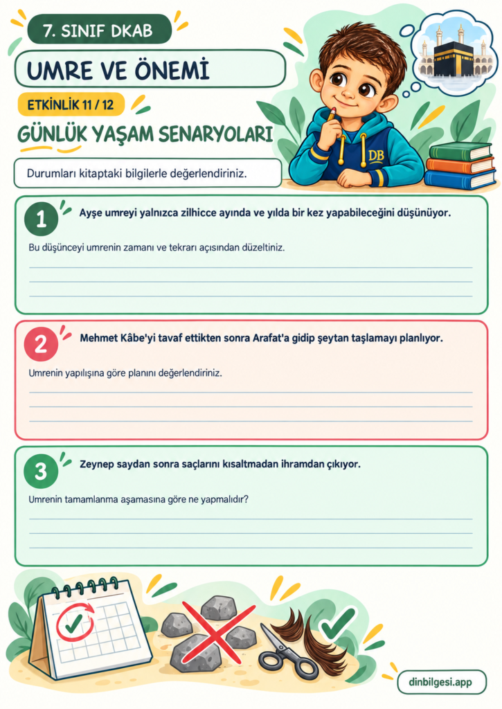 Umre ve Önemi – Günlük Yaşam Senaryoları Çalışma Kağıdı – 7. Sınıf DKAB