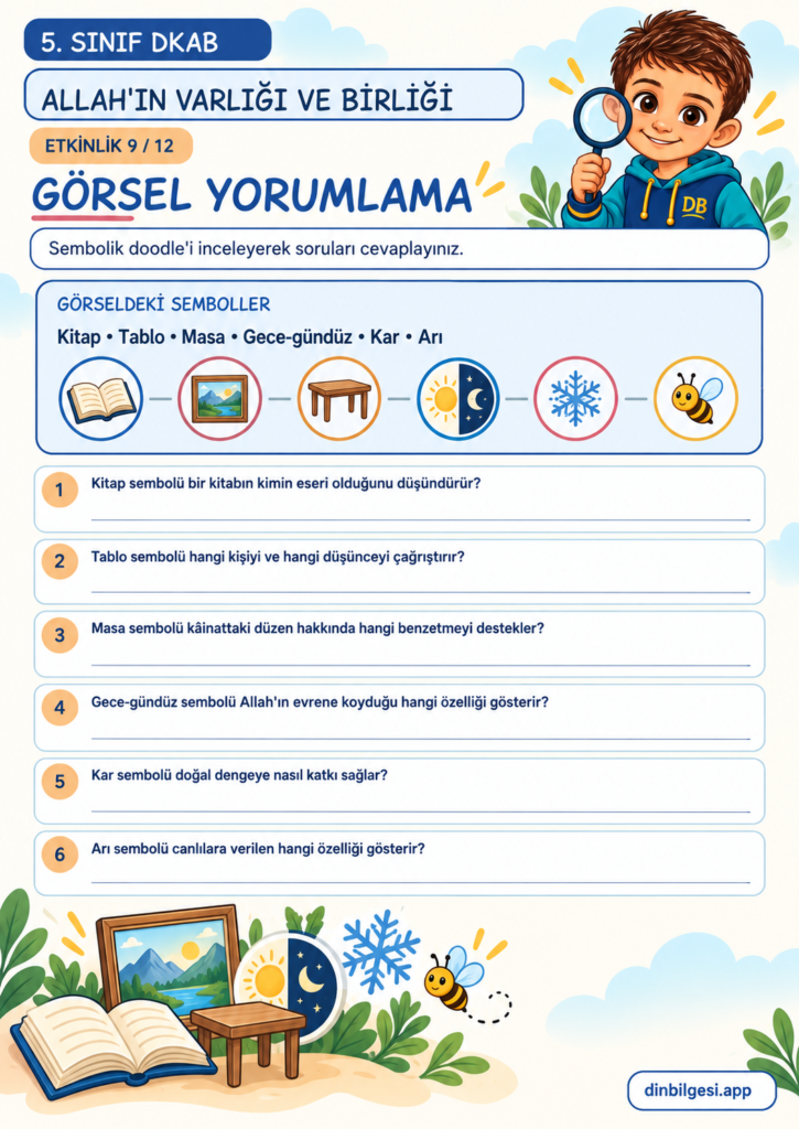 Allah’ın Varlığı ve Birliği – Görsel Yorumlama Çalışma Kağıdı – 5. Sınıf DKAB