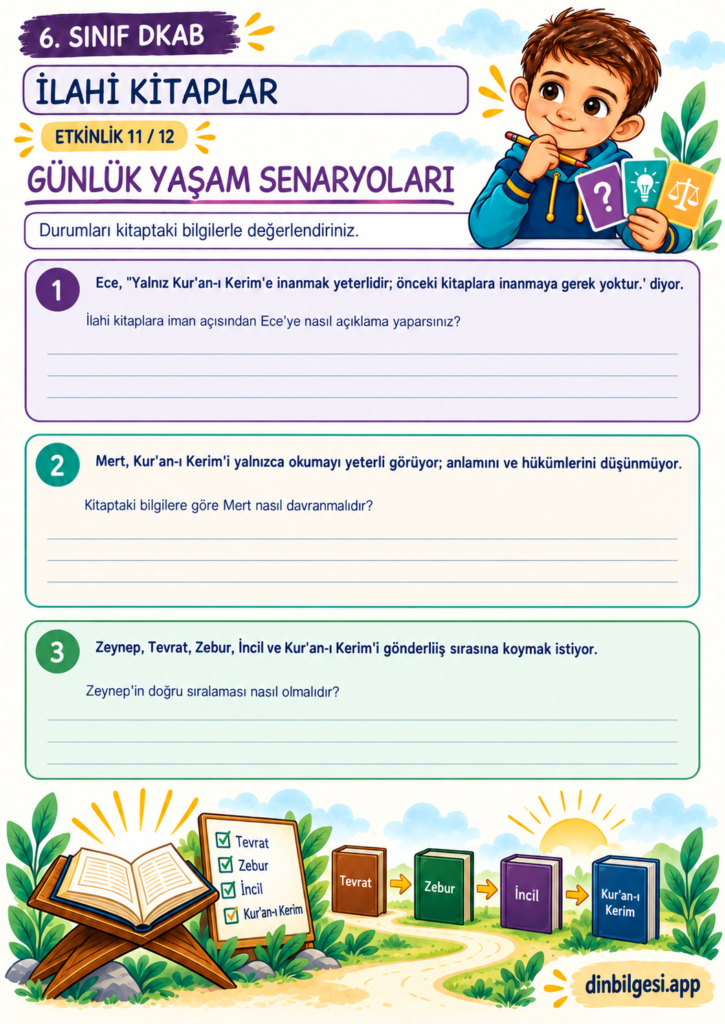 İlahi Kitaplar – Günlük Yaşam Senaryoları Çalışma Kağıdı – 6. Sınıf DKAB