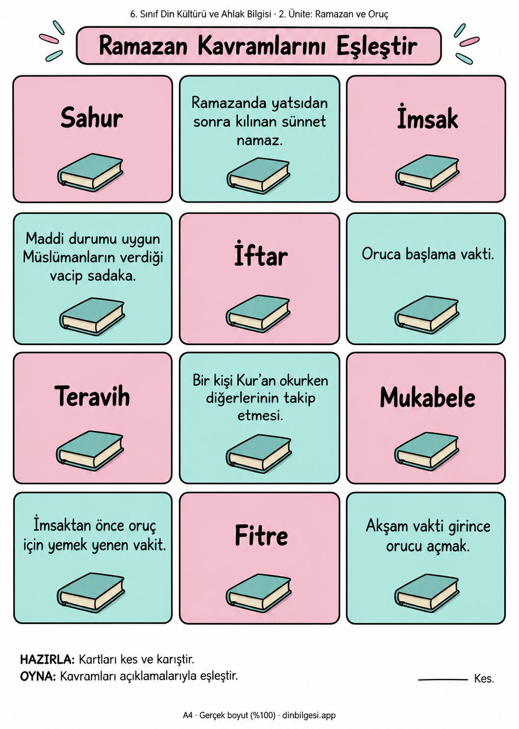 6. Sınıf Din Kültürü ve Ahlak Bilgisi – 2. Ünite: Ramazan ve Oruç – Ramazan Kavramlarını Eşleştir